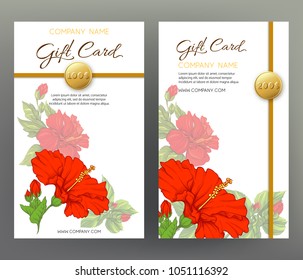 A set of gift vouchers with tropiÃ± flowers. Stock vectorÂ illustration.