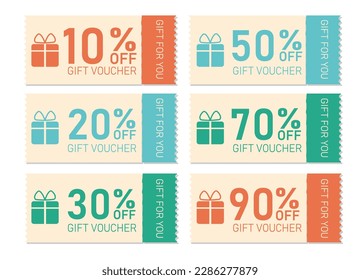 Set of gift vouchers for website, internet ads, social media or coupon. Coupon ticket card element template for graphics design. Vector illustration