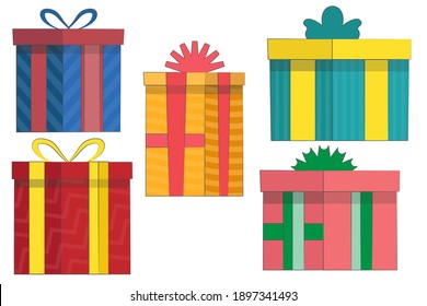 Set of Giftbox colorful vector icon. Flat design gift box with ribbon.