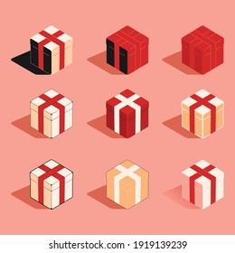 Set of gifts for any occasion, celebration. Vector stylized illustration
