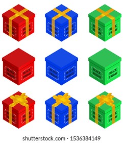 Set of gifts box. Beautiful boxes for "Black Friday". Vector illustration