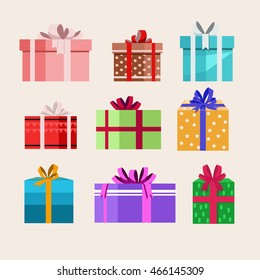 set of gifts box for christmas present with different pattern. vector illustration