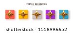 Set of gifts box. Collection realistic gift presents, color yellow, blue, purple and pink red, flat lay, top view.