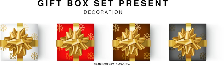  Set of gifts box. Collection realistic multi color gift presents. flat lay, top view.