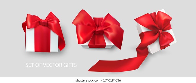 Set of gifts box. Collection realistic gift presents view top, side perspective view. vector illustration