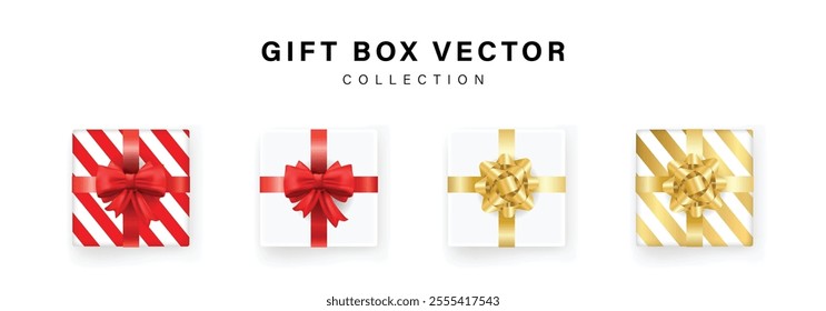 Set of gifts box. Collection realistic gift presents view top.	
