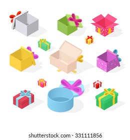 set gifts box with the lid open and closed. 3d isometric