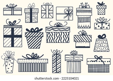 Set of gifts box. Merry christmas and Happy New Year. For Holiday banner, web poster, flyer, stylish brochure, greeting card, cover. Xmas backgrounound; 