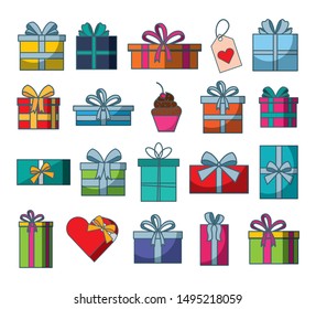 set of gifts boxes presents vector illustration design