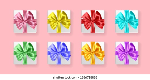 Set of gifts boxes. Realistic presents with ribbon bow