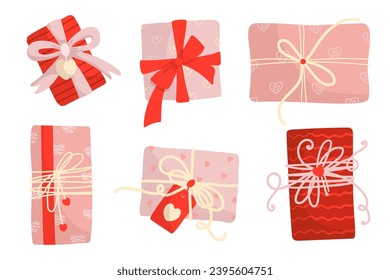 A set of gifts in festive packaging for Valentine's Day.Vector graphics.