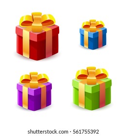 A set of gifts of green, red, purple and blue colors on a white background. Vector illustration.