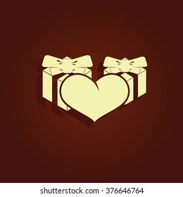 Set of gifts and heart icon. Flat illustration.
