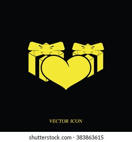 Set of gifts and heart icon. Flat illustration.