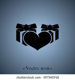Set of gifts and heart icon. Flat illustration.