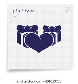 Set of gifts and heart icon. Flat illustration.