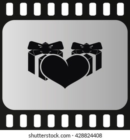 Set of gifts and heart icon. Flat illustration.