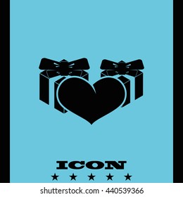 Set of gifts and heart icon. Flat illustration.