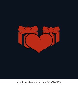 Set of gifts and heart icon. Flat illustration.
