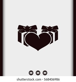 Set of gifts and heart icon. Flat illustration.