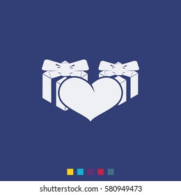Set of gifts and heart icon. Flat illustration.