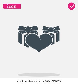 Set of gifts and heart icon. Flat illustration.