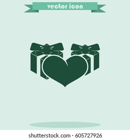 Set of gifts and heart icon. Flat illustration.