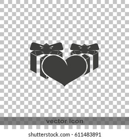 Set of gifts and heart icon. Flat illustration.