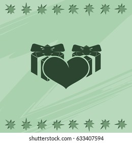 Set of gifts and heart icon. Flat illustration.