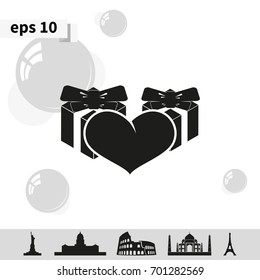 Set of gifts and heart icon. Flat illustration.