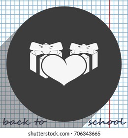 Set of gifts and heart icon. Flat illustration.