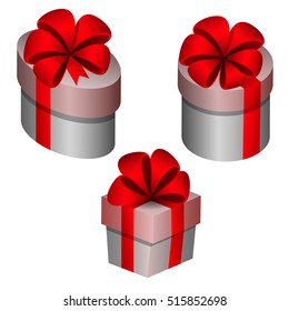 Set gifts with red ribbon. Icon set. Vector illustration. 