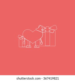 Set of gifts and toy heart icon. Flat illustration.