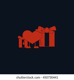 Set of gifts and toy heart icon. Flat illustration.