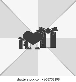 Set of gifts and toy heart icon. Flat illustration.