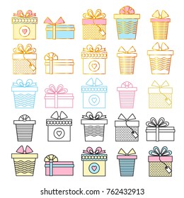 Set of gifts. Vector line art style.