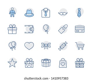 Set of gifts, vector line icons. Contains symbols gift cards, ribbons and more. Editable Stroke. 32x32 pixel.