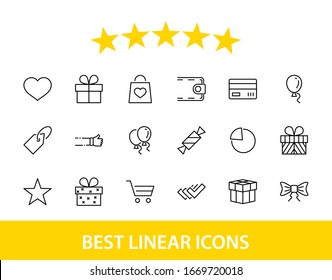 Set of Gifts Vector Line Icons. Contains Symbols Gift Cards, Ribbons and more. Editable Stroke. 32x32 pixel