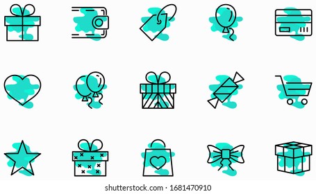 Set of Gifts Vector Line Icons. Contains Symbols Gift Cards, Ribbons and more. Editable Stroke. 32x32 pixel