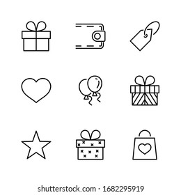 Set of Gifts Vector Line Icons. Contains Symbols Gift Cards, Ribbons and more. Editable Stroke. 32x32 pixel
