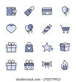 Set of gifts, vector line icons. Contains symbols gift cards, ribbons and more. Editable Stroke. 32x32 pixel.