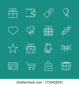 Set of Gifts Vector Line Icons. Contains Symbols Gift Cards, Ribbons and more. Editable Stroke. 32x32 pixel