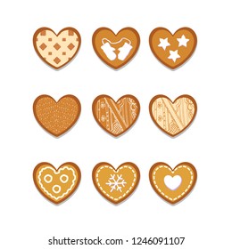 set of ginger cookies in the shape of heart