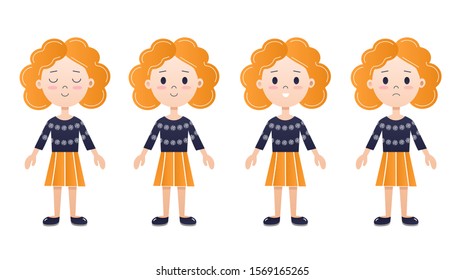 Set ginger girl in a sweater in full growth feels different emotions