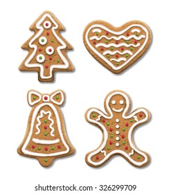 Set of Gingerbread Christmas Cookies Isolated on White Background