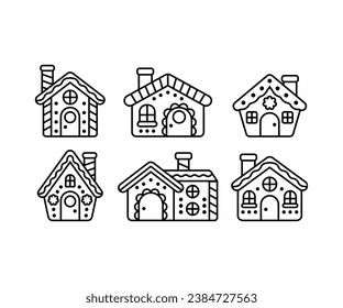 set of gingerbread christmas houses icons vector illustration collection simple line black white style isolated