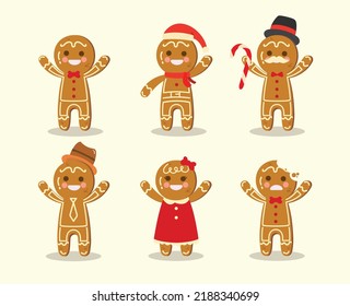 Set of Gingerbread Cookies for celebrating Christmas holiday with different expression and style