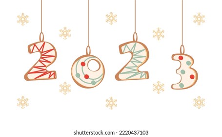 Set of gingerbread cookies for Christmas. New Year Ginger classic decorated cookie. Holiday winter symbols. Vector color illustration isolated on white background