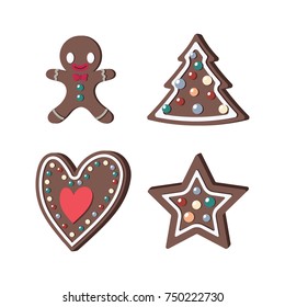 Set of gingerbread cookies of different shapes