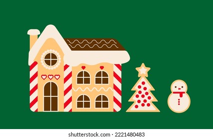 set of gingerbread cookies gingerbread house snowman christmas tree vector flat style illustration 